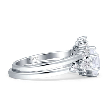 Two Piece Round Vintage Style Bridal Ring Cubic Zirconia 925 Sterling Silver Wholesale